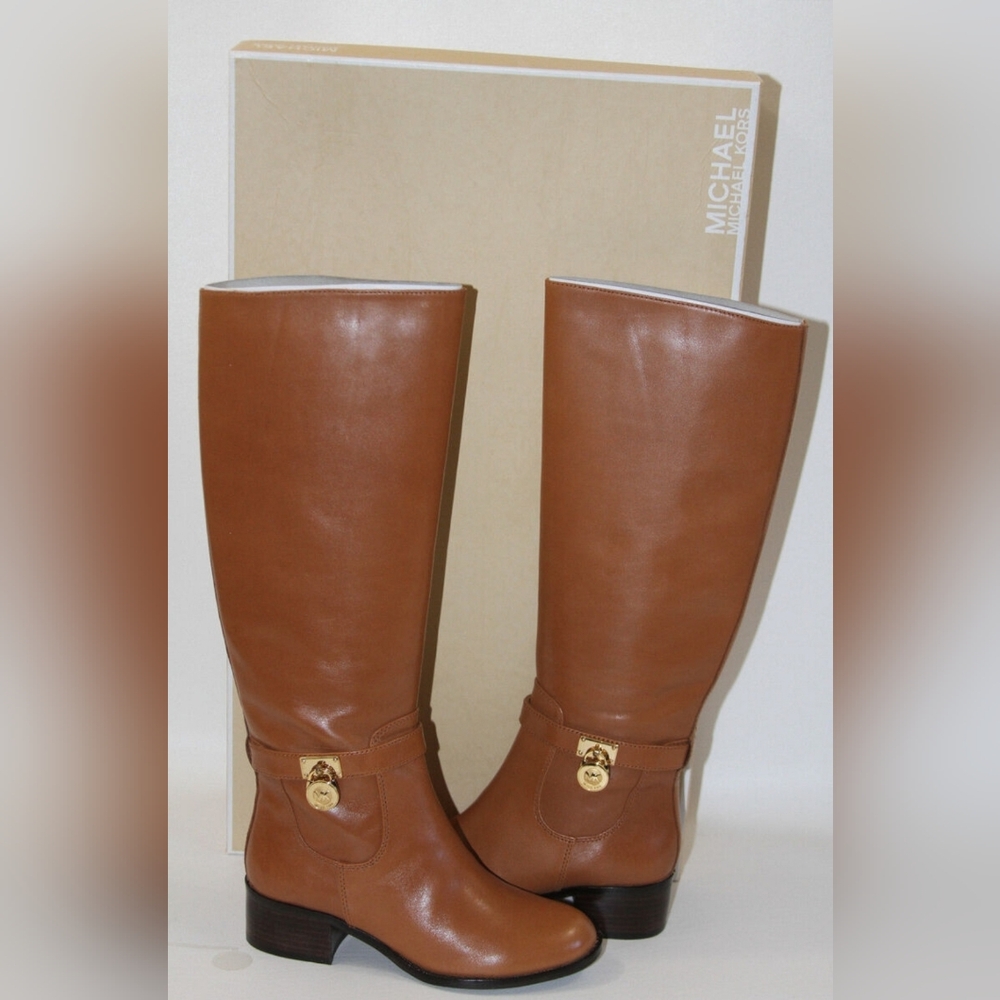 Michael Kors MK Designer Brown Lugguge Leather Hamilton Riding Boot Size 7.5